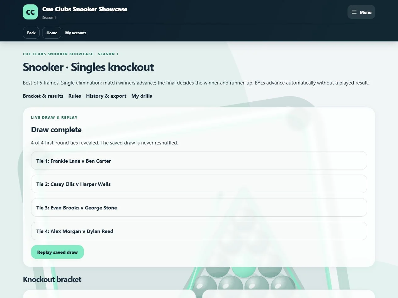 The completed first-round reveal stays beside the saved bracket and replay control.